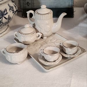 Tea Party Set Glazed Ceramic Doll Tea Party Set Pot Cups Saucers Sugar Creamer